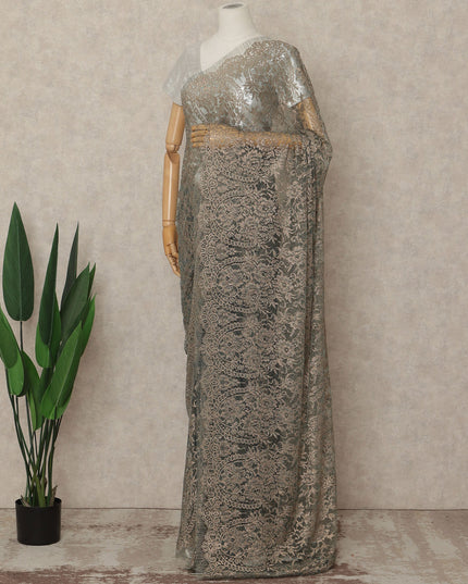 Silver French Metallic Chantilly Lace Saree