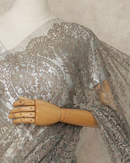 Silver French Metallic Chantilly Lace Saree