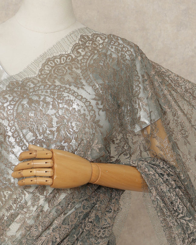 Silver French Metallic Chantilly Lace Saree