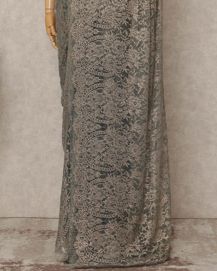 Silver French Metallic Chantilly Lace Saree