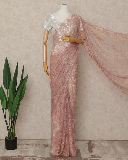 Pink French Metallic Chantilly Lace Saree