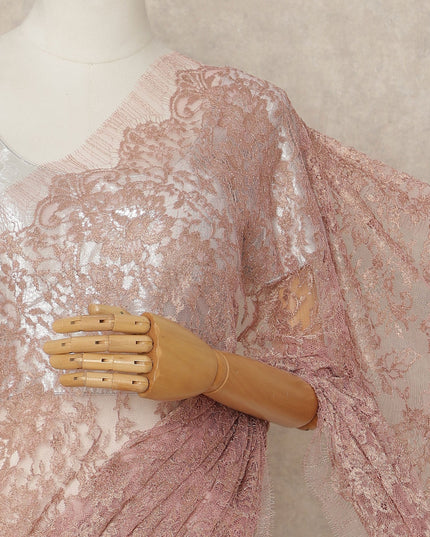 Pink French Metallic Chantilly Lace Saree
