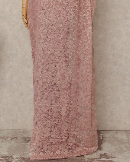 Pink French Metallic Chantilly Lace Saree