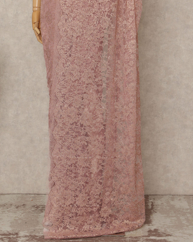 Pink French Metallic Chantilly Lace Saree
