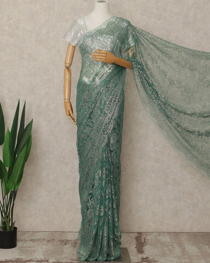 Green French Metallic Chantilly Lace Saree