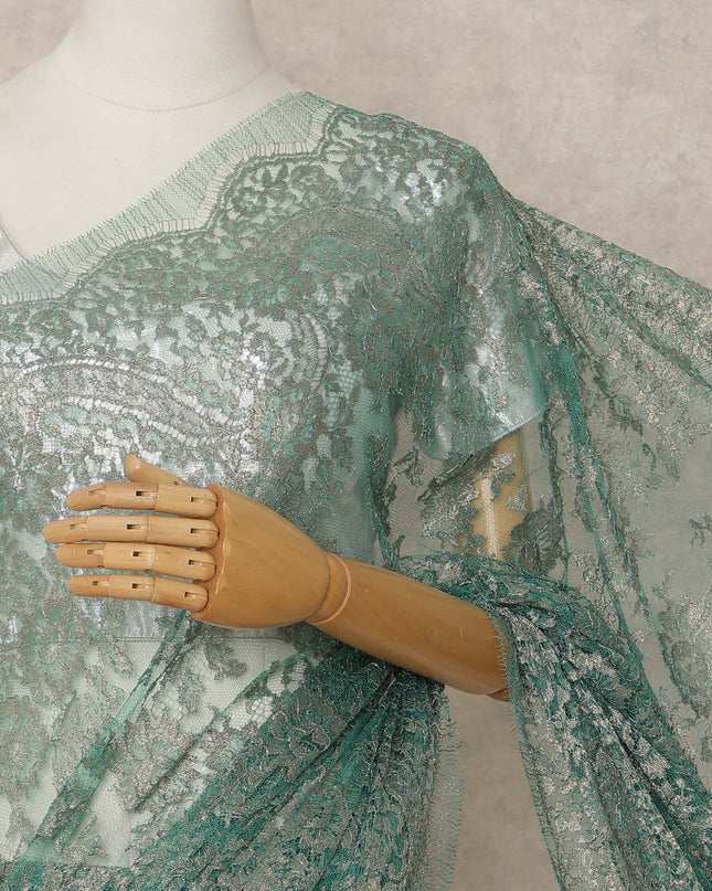 Green French Metallic Chantilly Lace Saree