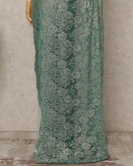 Green French Metallic Chantilly Lace Saree
