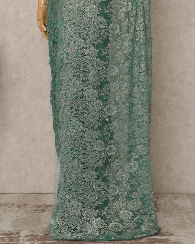 Green French Metallic Chantilly Lace Saree