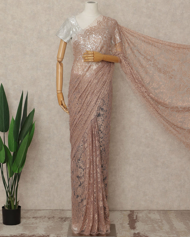 Pink French Metallic Chantilly Lace Saree