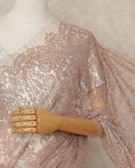 Pink French Metallic Chantilly Lace Saree
