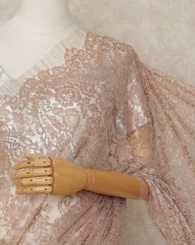 Pink French Metallic Chantilly Lace Saree