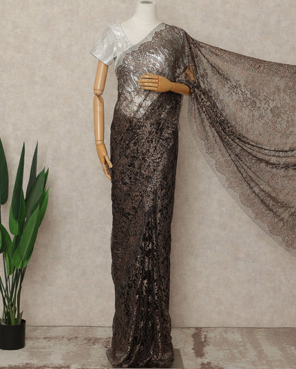 Brown French Metallic Chantilly Lace Saree