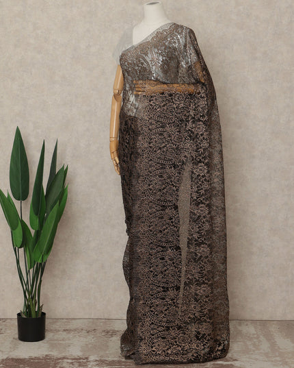 Brown French Metallic Chantilly Lace Saree