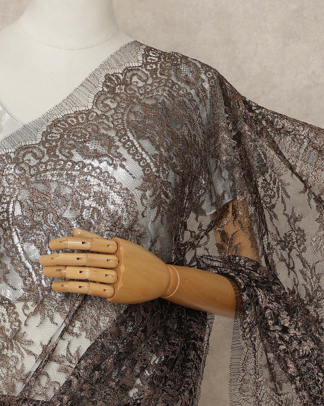 Brown French Metallic Chantilly Lace Saree