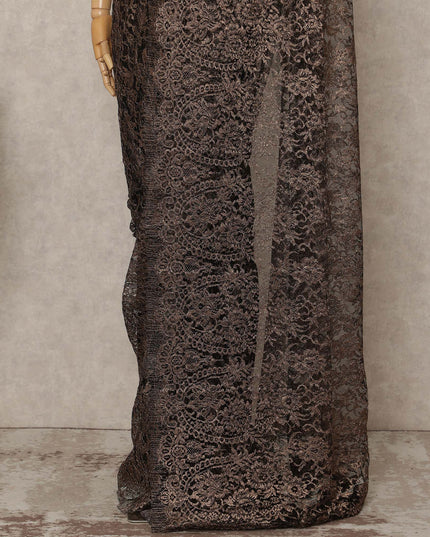 Brown French Metallic Chantilly Lace Saree