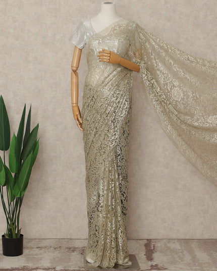 Silver French Metallic Chantilly Lace Saree