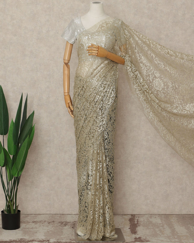 Silver French Metallic Chantilly Lace Saree