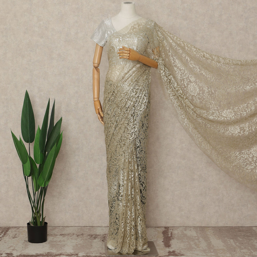 Silver French Metallic Chantilly Lace Saree