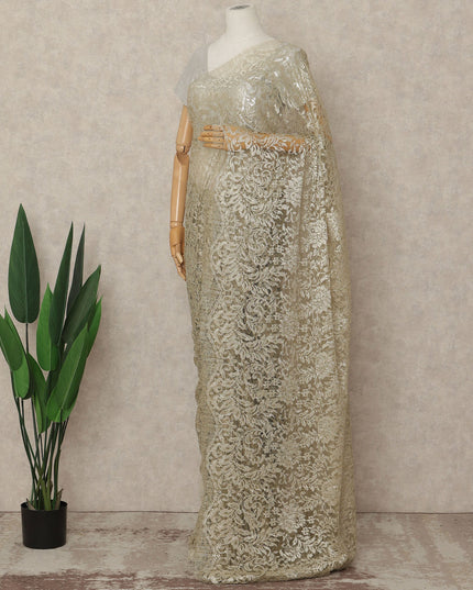 Silver French Metallic Chantilly Lace Saree