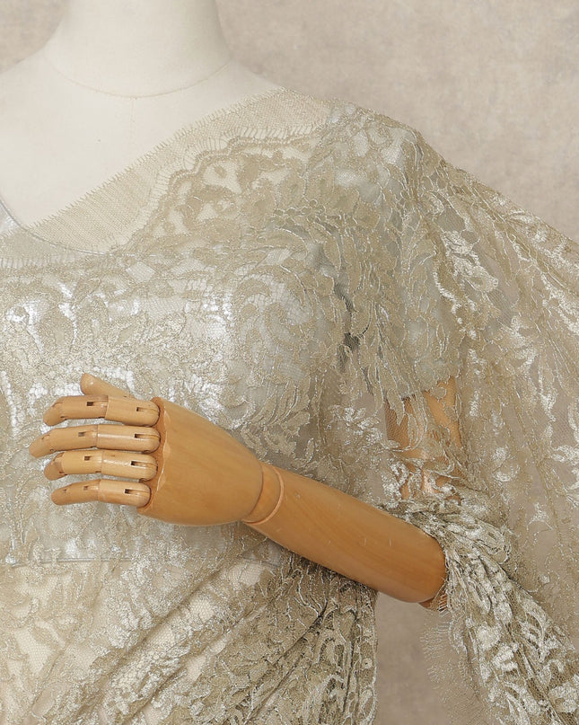 Silver French Metallic Chantilly Lace Saree