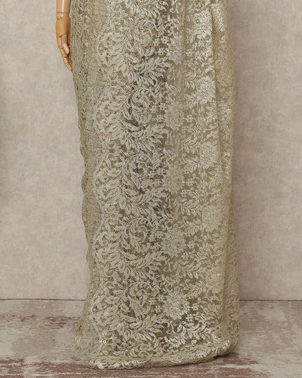 Silver French Metallic Chantilly Lace Saree
