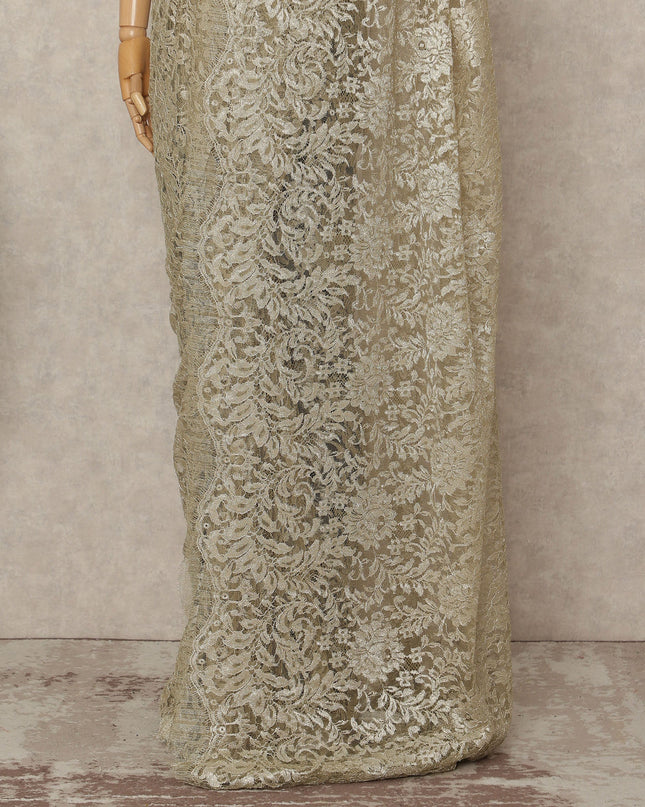 Silver French Metallic Chantilly Lace Saree