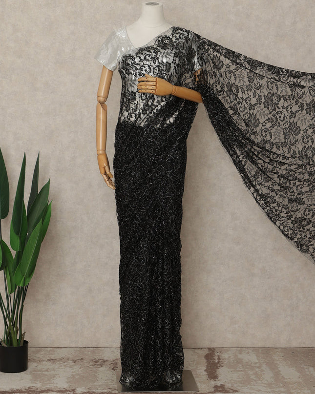 Black French Multitone Chantilly Lace Saree