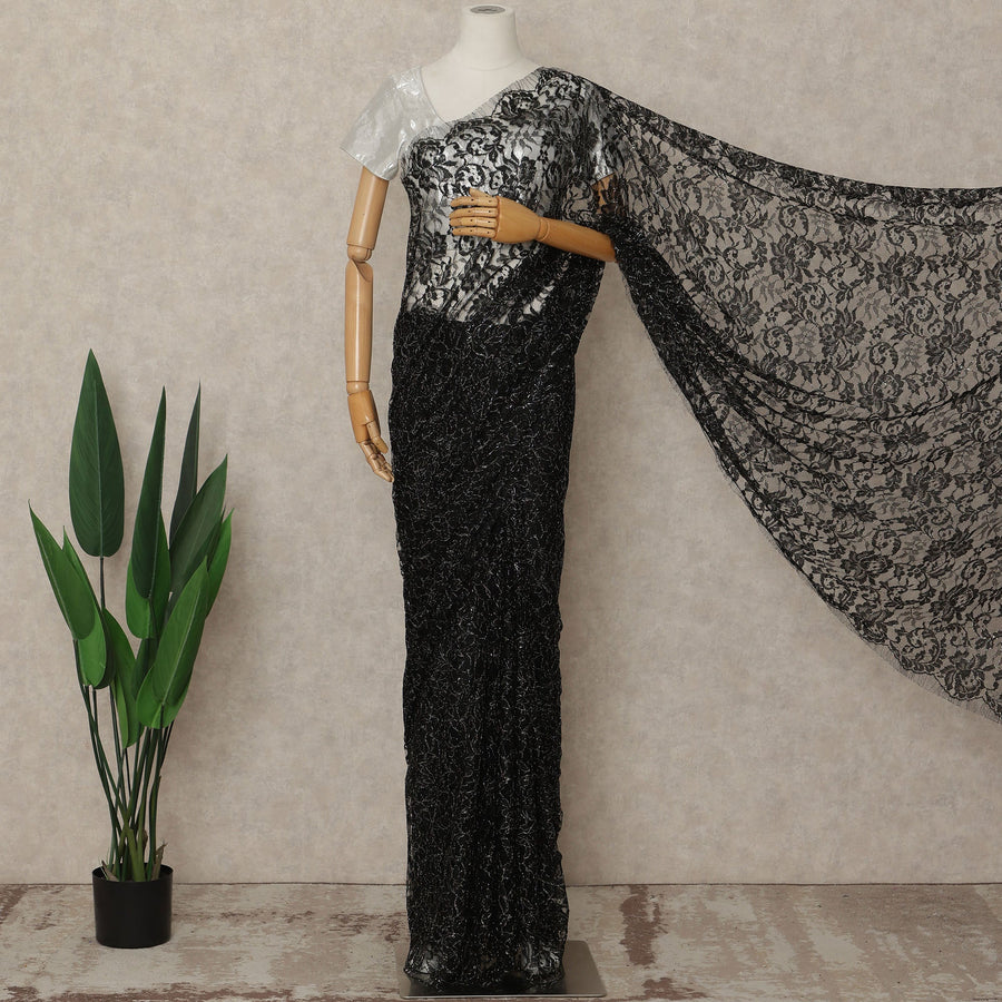 Black French Multitone Chantilly Lace Saree