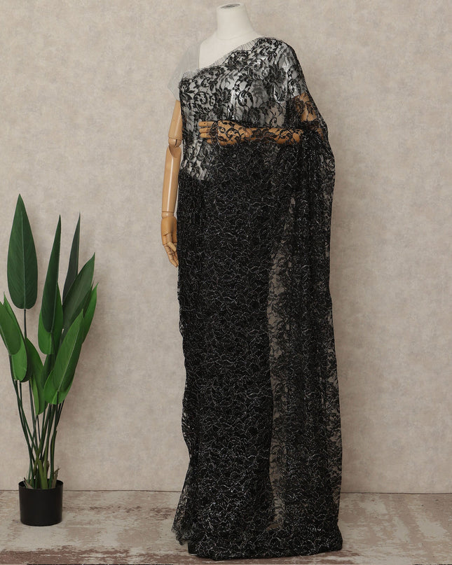 Black French Multitone Chantilly Lace Saree