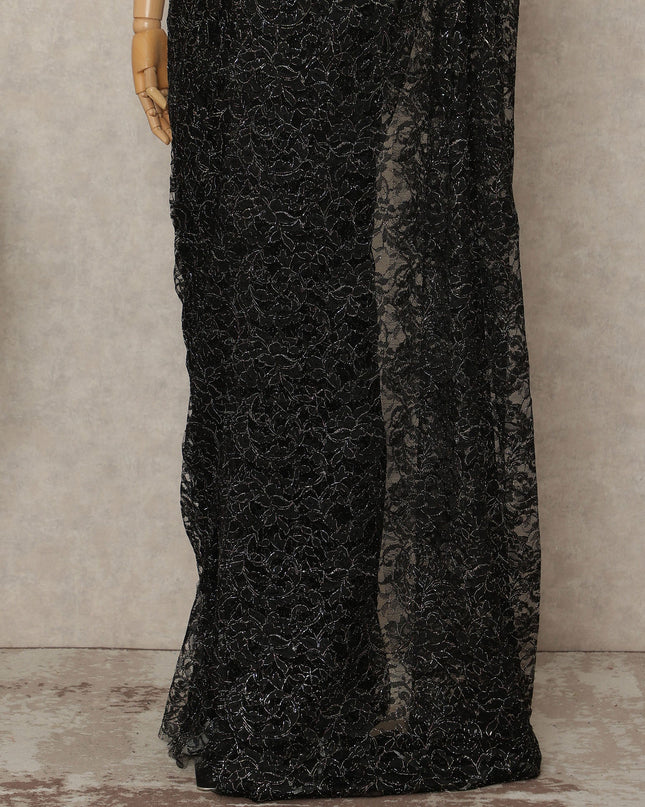Black French Multitone Chantilly Lace Saree
