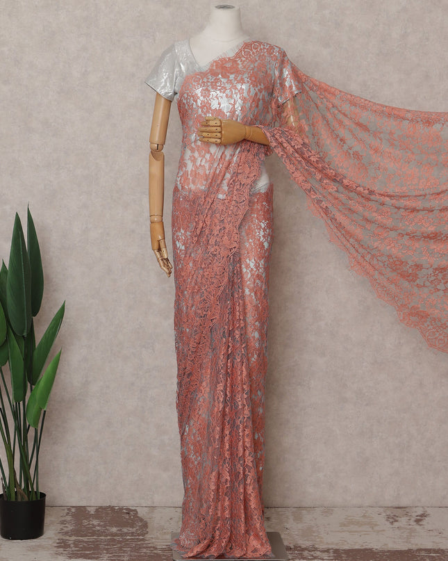 Salmon Peach French Chantilly Lace Saree