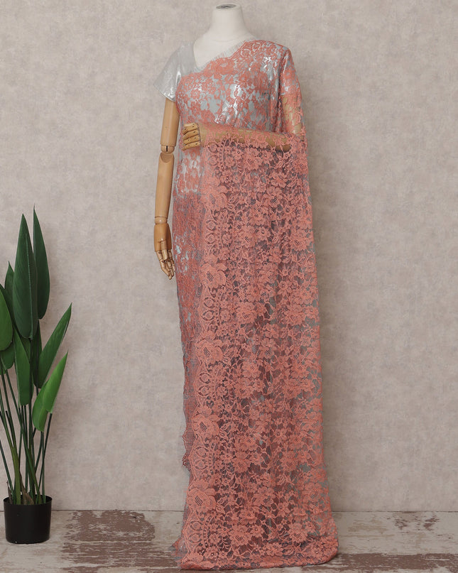 Salmon Peach French Chantilly Lace Saree