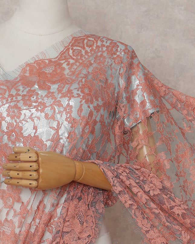 Salmon Peach French Chantilly Lace Saree