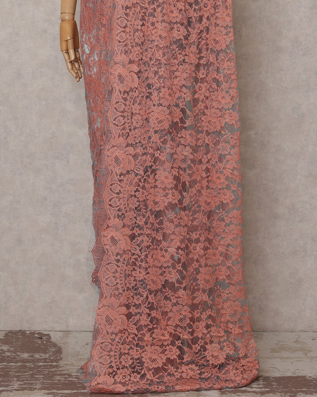 Salmon Peach French Chantilly Lace Saree