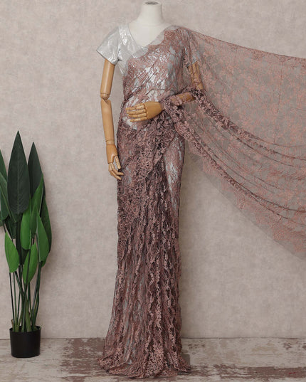 Brown French Chantilly Lace Saree | Regal