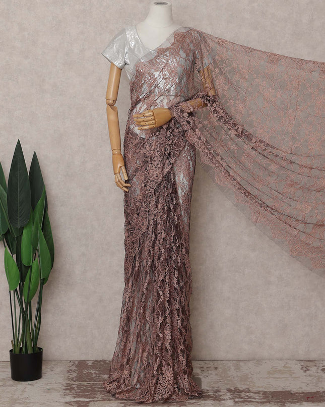 Brown French Chantilly Lace Saree | Regal