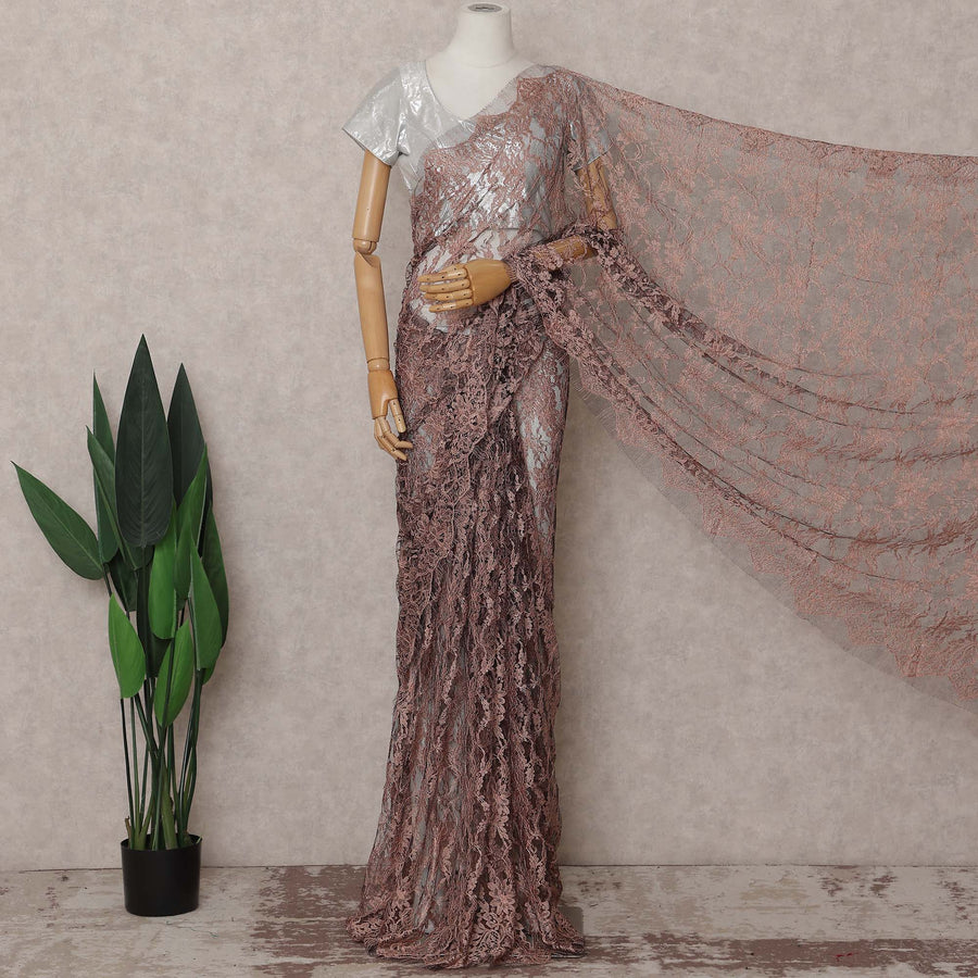 Brown French Chantilly Lace Saree | Regal