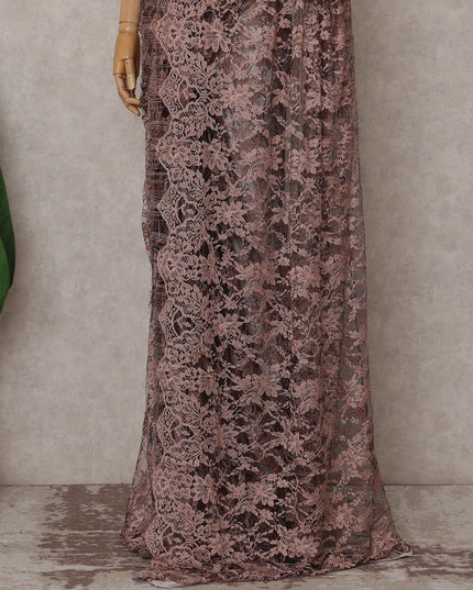 Brown French Chantilly Lace Saree | Regal