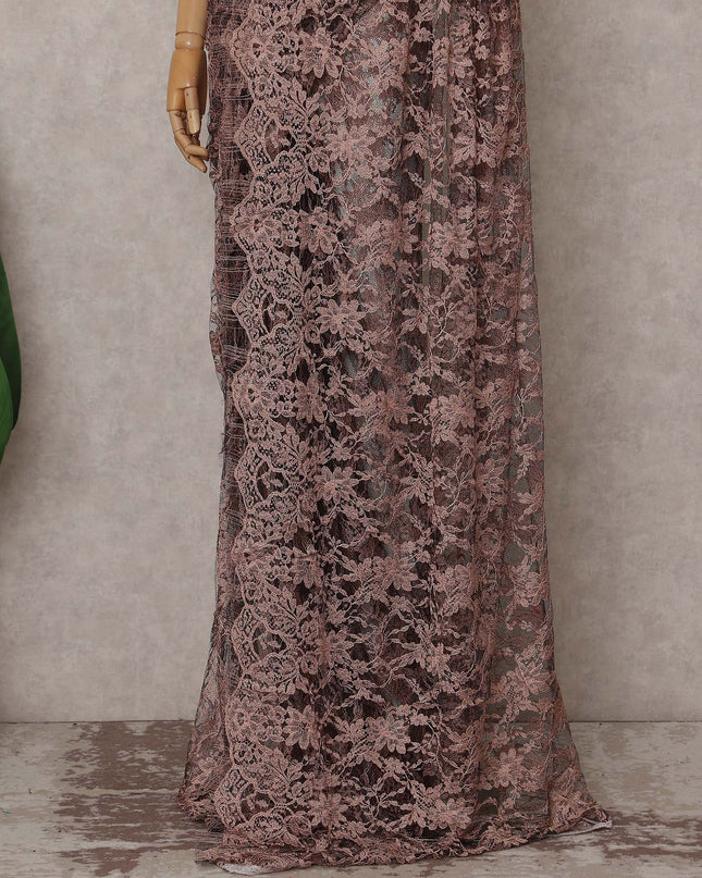 Brown French Chantilly Lace Saree | Regal