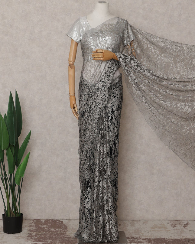 Gunmetal Grey French Chantilly Lace Saree