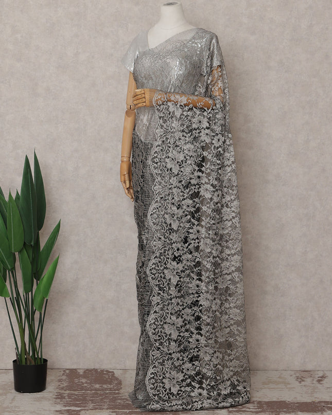 Gunmetal Grey French Chantilly Lace Saree