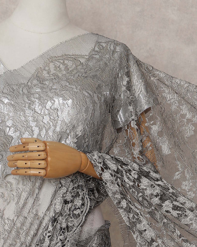 Gunmetal Grey French Chantilly Lace Saree