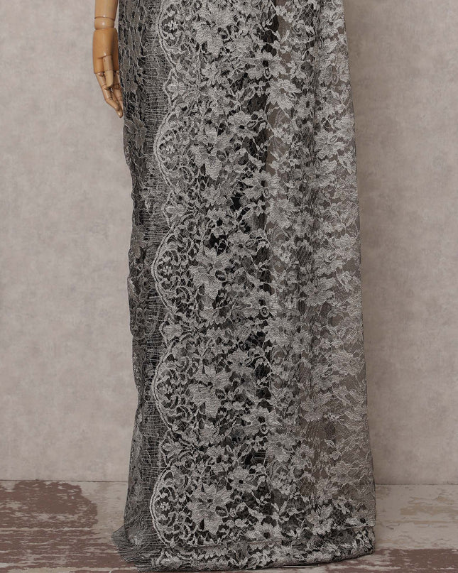 Gunmetal Grey French Chantilly Lace Saree