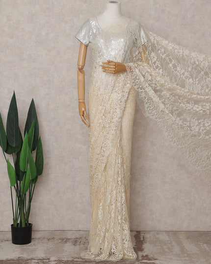 Ivory Cream Chantilly Lace Saree - D31640