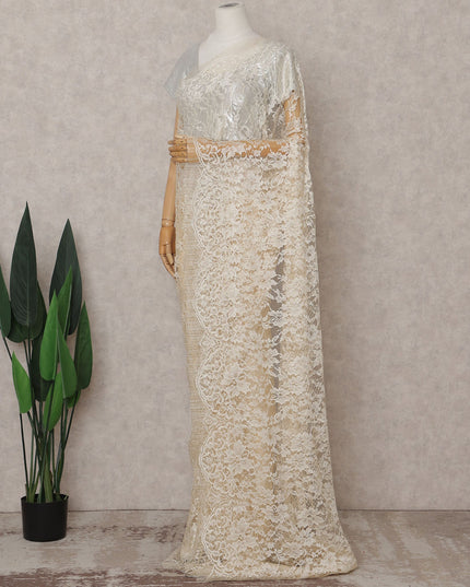 Ivory Cream Chantilly Lace Saree - D31640