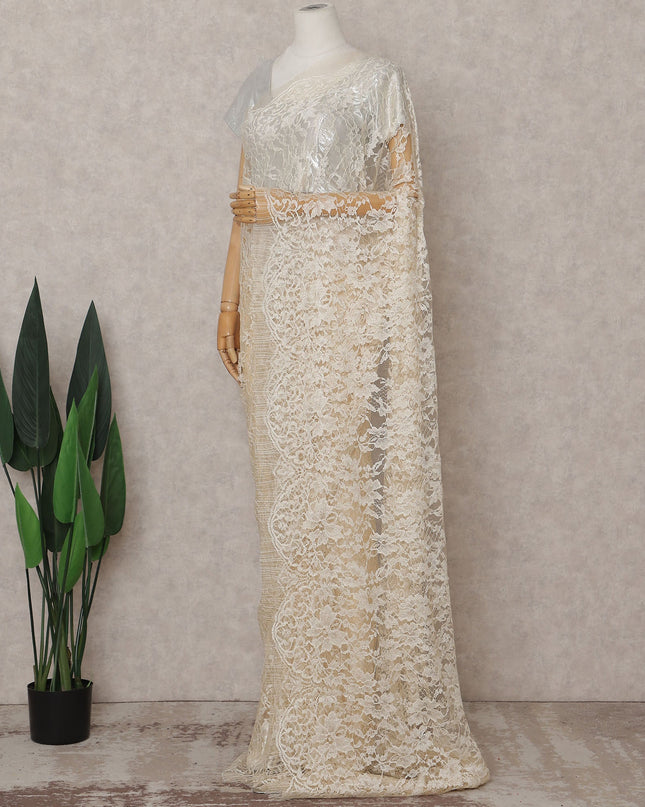 Ivory Cream Chantilly Lace Saree - D31640