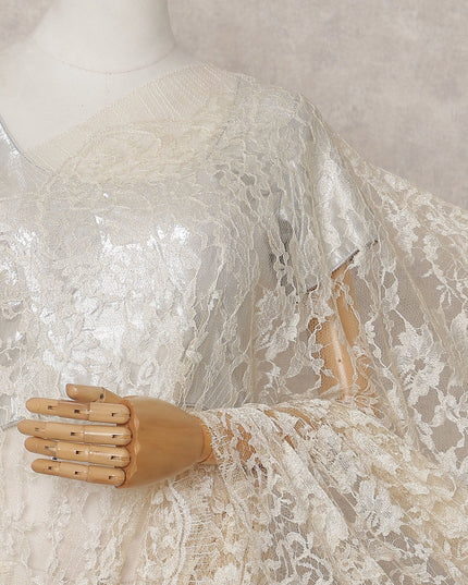 Ivory Cream Chantilly Lace Saree - D31640