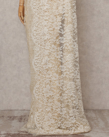 Ivory Cream Chantilly Lace Saree - D31640