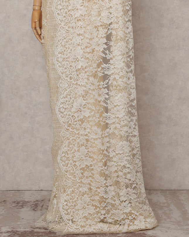Ivory Cream Chantilly Lace Saree - D31640