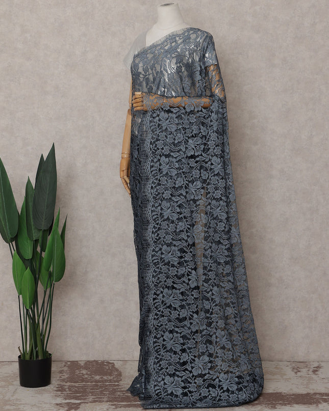 Slate Grey French Chantilly Lace Saree